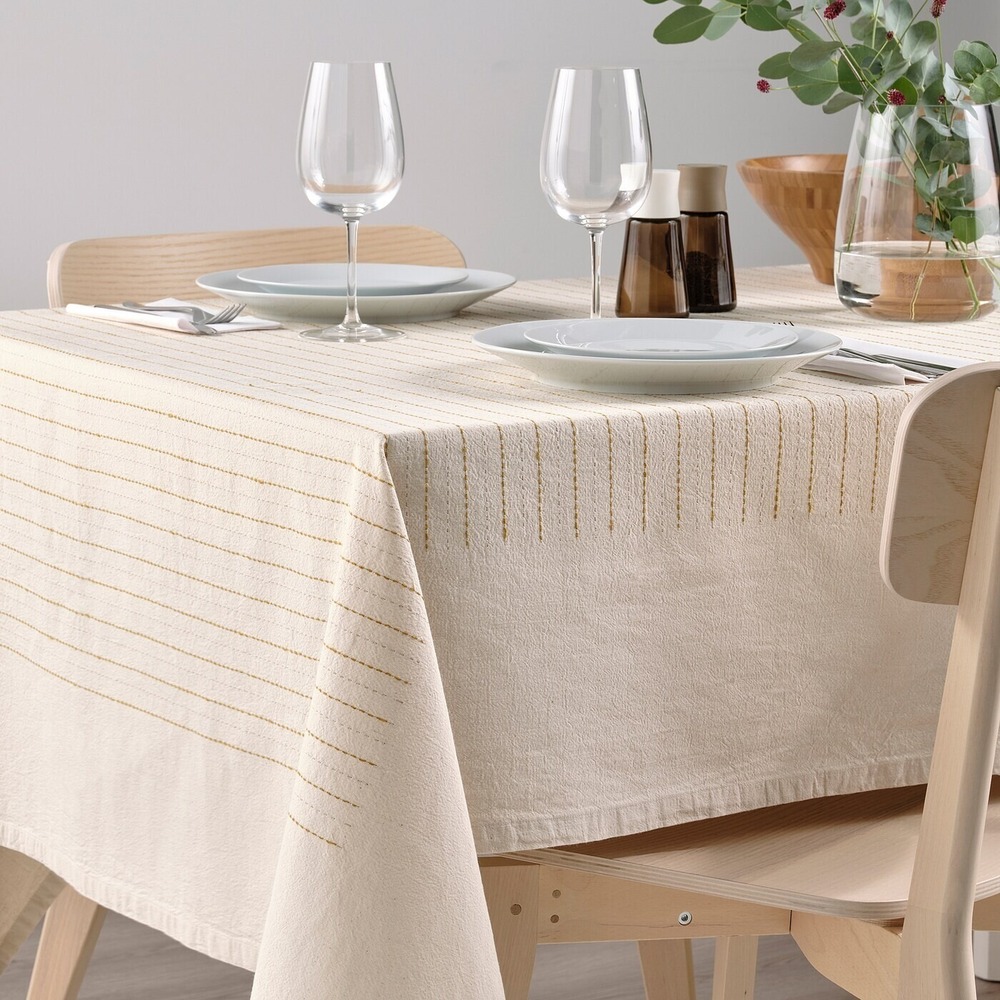 IKEA SOMMARFLOX Beige & Yellow Textured Tablecloth 57"x94" 505.499.78